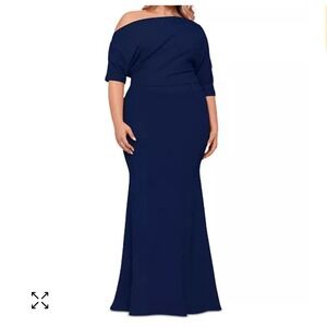 Betsy & Adam Madeline‎ 12 Long Scuba Crepe Off the Shoulder Drop Dress wedding